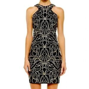Parker Mariah Gold Embroidered Mini Sheath Dress